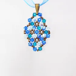 Pendant 30cm - Marissa Rhombus S-Blue Organza - Pendant 30cm - Laiton bronze